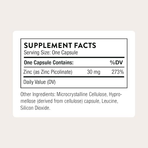 THORNE Zinc Picolinate 30 mg, Highly Absorbable Zinc, 60 Capsules | Supports Immune System, Eye, Skin, Nerve & Reproductive Health*, Trace Mineral Supplement, NSF Contents Certified
