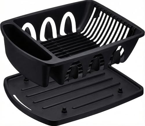 Tribello Sink Dish Drying Rack, Heavy Duty Hard Plastic Drying Rack, Dish Drainer for Kitchen Counter with Drainboard Set