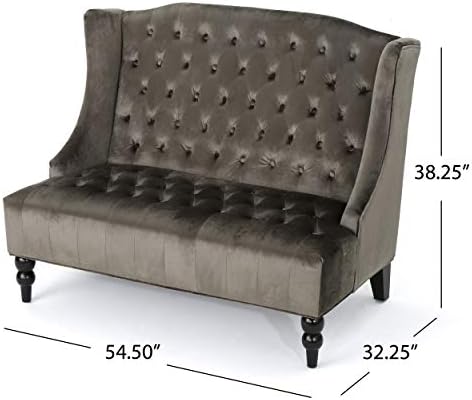 Christopher Knight Home GDFStudio Leona Modern Glam Tufted Velvet Wingback Loveseat, Gray and Dark Brown
