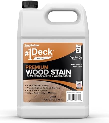 #1 Deck Premium Wood Stain - Semi-Transparent, Water Based, Sealer in One - 1 Gallon
