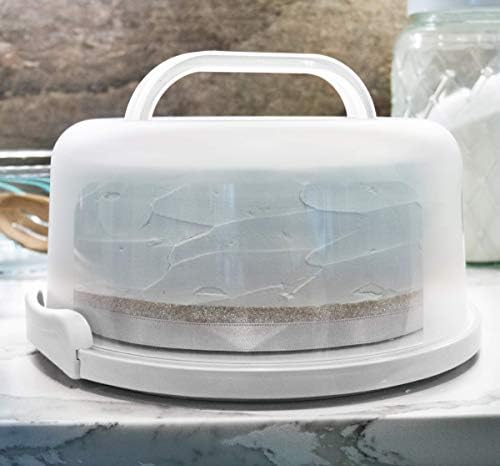 Top Shelf Elements Round Cake Carrier Two Sided Cake Holder Serves as Five Section Serving Tray, Portable Cake Stand Fits 10 inch Cake