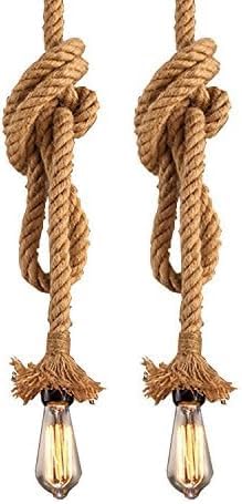 2 Heads Vintage(1.5+1.5 Meter) Hemp Rope Pendant Light Fixture E26/E27 Base,Retro Hemp Rope Hanging Light Vintage Ceiling Light Lamp Retro Style for Dining Hall Restaurant Bar Lighting,110V …