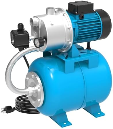 LEO Shallow Well Pump with Pressure Tank 1.5HP, Irrigation Jet Pump 1200 GPH Automatic Booster Sprinkler System,Stainless Steel Water Transfer Camp Pumps for Home, Garden, Lawn