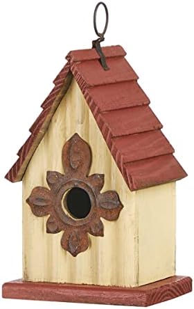 Glitzhome 14" H Hanging Distressed Wooden Church Birdhouse Garden Decor