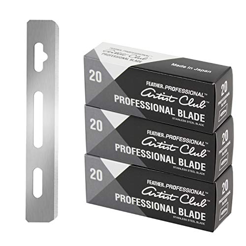 Feather Artist Club Professional Razor Blades - Single Straight Edge Replacement Blades for Full-Face Shaving, Beard Edging & Line-Ups - For Barbers & Men's Grooming - Made in Japan (20 Count)