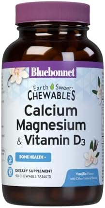 Bluebonnet Nutrition Calcium Magnesium Plus Vitamin D3 Earthsweet, Bone Health & Muscle Relaxation, Soy-Free, Gluten-Free, Kosher Certified, Dairy-Free, 90 Vanilla Flavored Chewable Tablets | Bone Health; Kosher Certified, Gluten-Free, Soy-Free, Dairy-Fr…