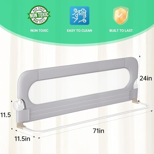 UPGOGO Folding Bed Rail for Toddlers, White, 71" L x 23.6" H | U-shaped base，Reinforced Anchors, Built-in Sponge , Secure lock