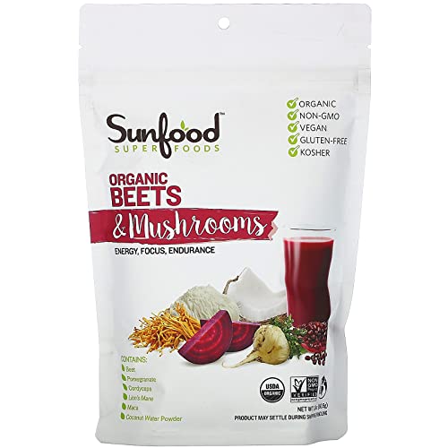 Sunfood Superfoods Organic Beets & Mushrooms for Men & Women - Mushroom & Beet Root Juice Powder with Lions Mane & Cordyceps