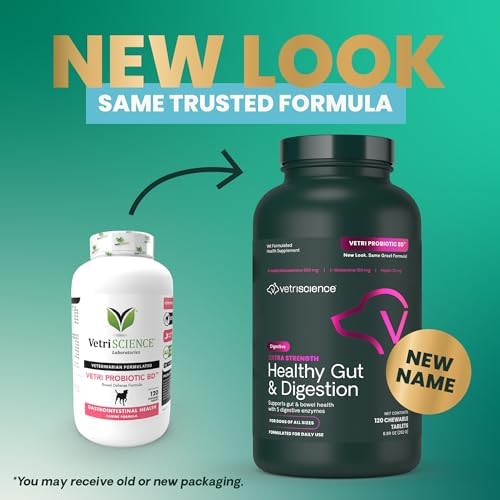 VetriScience Extra Strength Healthy Gut & Digestion Chewable Tablets, Probiotic BD Digestive Enzyme Supplement for Dogs
