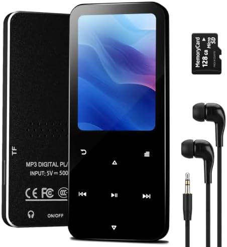 144GB MP3 Player, Bluetooth 5.2 Music Player, HiFi Sound Digital Music, Built-in HD Speaker, FM Radio, Voice Recorder, Earphones Included