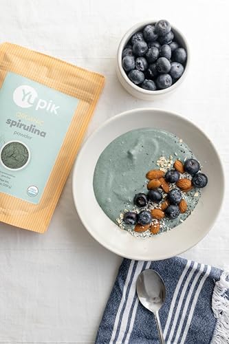 Yupik Organic Spirulina Powder 8.8 oz, USDA Certified, Non-GMO, Kosher, Gluten-Free, Vegan, High in Protein, Iron & Antioxidants, Superfood for Smoothies, Shakes & Baking