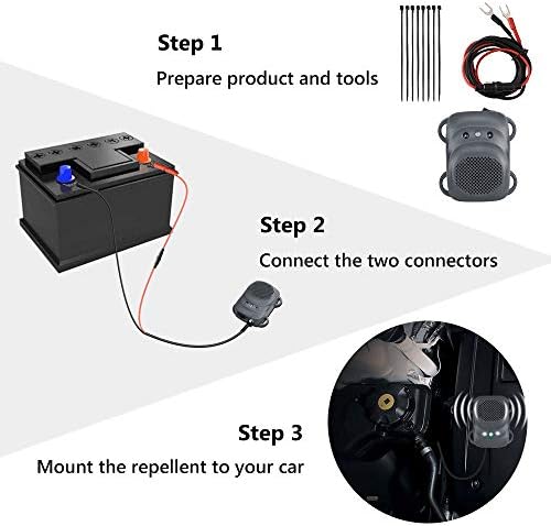 Angveirt Under Hood Rodent Repellent for Car Engine, 1 Pack | Ultrasonic Mice Deterrent with Strobe Lights, Connecting 12V 24V Car Battery