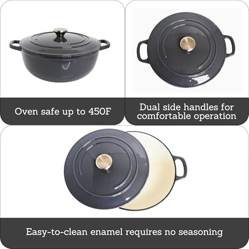 MIRRO 4.8qt Cast Iron Enamel Dutch Oven, Gray