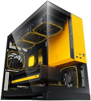 Geometric Future M5 Tempered Glass Mid Tower, E-ATX/ATX Gaming Case, 1.2mm Steel, Type C, Toolless Panels, Support 420/360 Radiator, ARGB PWM 140m Fan x 5 Pre-Installed, Black/Yellow, GEO-M5F-BY