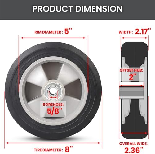 AR-PRO 2-Pack 8" x 2" Solid Run-Flat Replacement Tire with 5/8" Axle & 2" Offset Hub for Hand Trucks Wheelbarrows Dollies Trolleys – Heavy-Duty