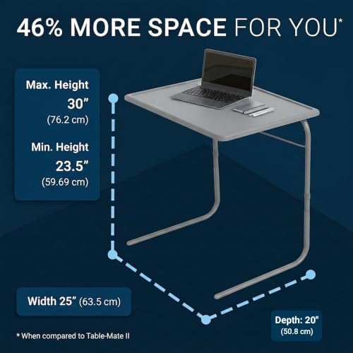 Table-Mate TV Tray Table | Portable Desk Folding Dinner Tray, Couch Table Trays for Eating Snack Food, Portable Laptop Desk, Bed Trays for Eating | Adjustable TV Trays with 3 Angles and Cup Holder