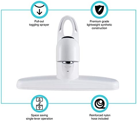 Dura Faucet DF-PK100-SN RV Pull-Out Kitchen Sink Faucet (Satin Nickel) | Corrosion-resistant single-lever build with sprayer. Brushed Satin Nickel. Plated ABS plastic (not metal).