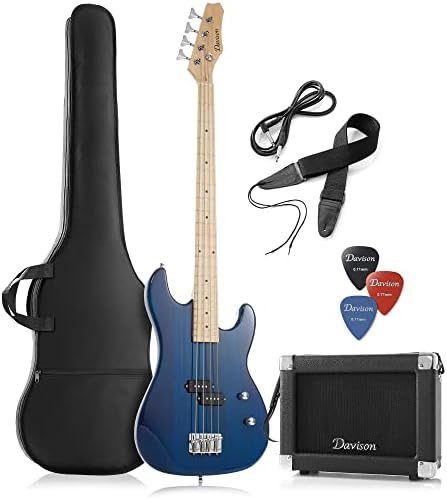 Full Size Electric Bass Guitar with 15-Watt Amp, Black - 4 String Right Handed Beginner Kit with Gig Bag and Accessories