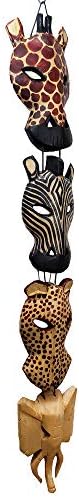 African Masks Wall Hanging Art Hand Carving Safari Décor Wall Head Sculpture Wild Animal Faces Strung Together For A Majestic Display (4A Face)