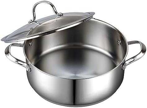 Cooks Standard Classic 6-Quart Stainless Steel Dutch Oven Casserole with Glass Lid, Large Dutch Oven Casserole for Soup, Stew, Chili & Pasta, Compatible with All Stovetops