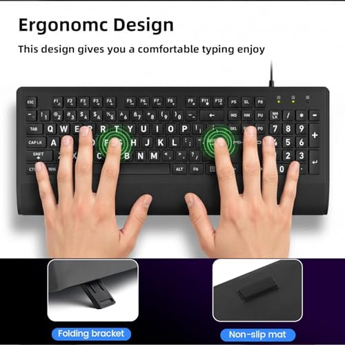 Large Print Computer Keyboard, High Contrast Big Letter for Seniors Visually | Keyboard for elderly Low Vision, Non Fade Letter