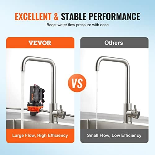 VEVOR Water Pressure Diaphragm Pump, RV Water Pump, Fresh Water Pump110V AC, 3.3 GPM, Pressure Adjustable