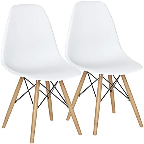 GIANTEX Dining Chairs Set of 2 White, Pre Assembled Dining Room Chairs | Mid Century Modern Kitchen Chairs with Wood Legs, Armless Plastic Dining Side Chair for Kitchen, Living Room