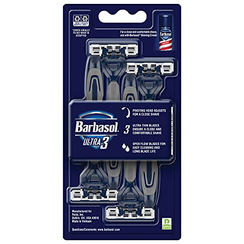 Barbasol Ultra 3 Disposable Razor Value Pack (3 Packs/12 Total Razors) | Premium 3-Blade Disposable Razors, Close Shave Technology, Pivoting Head