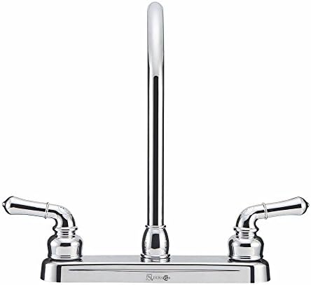 Dura Faucet DF-PK330HC-SN RV J-Spout Kitchen Sink Faucet (Satin Nickel) | Tall spout clears big pots; dual levers fine-tune water flow. Brushed Satin Nickel.