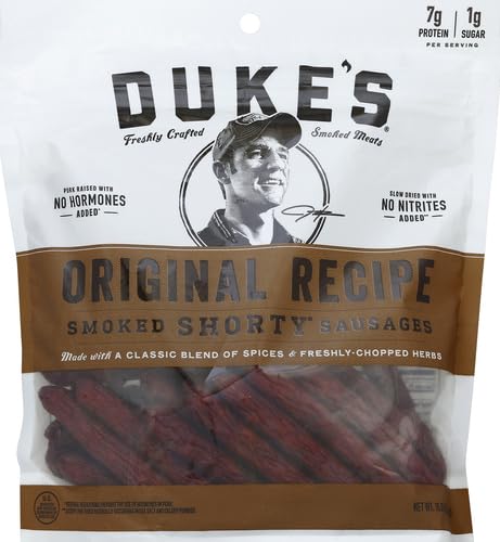 Duke's Pork Original Smoked Shorty Sausages, 7g Protein Per Serving, 4 oz. (Pack of 8)