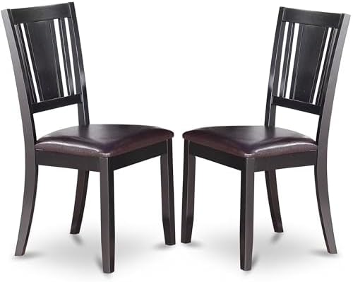East West Furniture DUC-MAH-LC Dudley Kitchen Dining Chairs - Faux Leather Upholstered Wood Chairs, Set of 2, Mahogany