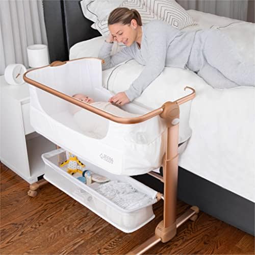 KoolerThings Baby Bassinet, Bedside Sleeper for Baby, Easy Folding Portable Crib with Storage Basket for Newborn, Bedside Bassinet