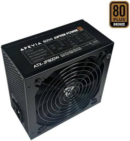 Apevia ATX-JP800W Jupiter 800W 80 Plus Bronze Certified Active PFC ATX Gaming Power Supply, Supports Dual/Quad Core CPUs, SLI/Crossfire/Haswell, 3 Year Warranty | 80+ Bronze PSU, Auto Thermal Controlled 135mm Fan, Heavy Duty Protections, Active PFC, Low…