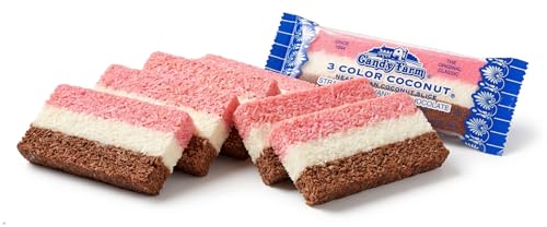 Neapolitan Coconut Slice Candy Bars (Vanilla, Chocolate & Strawberry-striped moist coconut 1.65 Ounce Bars)