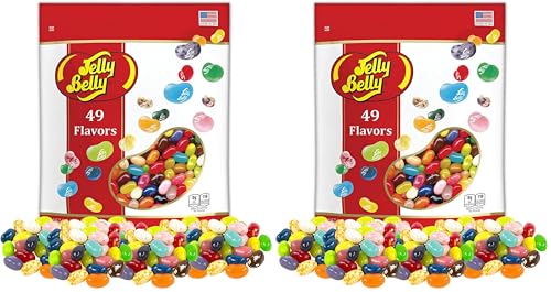 49 Assorted Jelly Bean Flavors Resealable Pouch, Gluten and Fat Free Shareable Bag of Fruity Chewy Candy, 1.31 LB