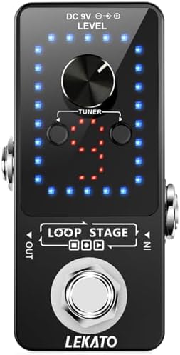LEKATO Looper Guitar Pedal Guitar Loop Pedal Tuner Pedal 9 Loops 40 Minutes Record Time Unlimited Overdubs for Electric Guitar Bass (Black)