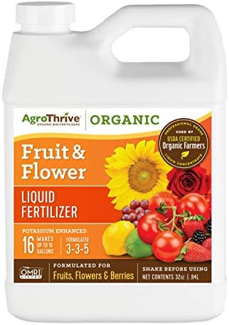 AgroThrive Fruit and Flower Organic Liquid Fertilizer - 3-3-5 NPK (ATFF1128) (1 Gal) for Fruits, Flowers, Vegetables, Greenhouses and Herbs