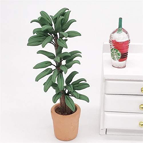 Dollhouse Decoration Accessories, 1:12 Toy House Miniature Scene Model Potted Green Plant Posing Fortune Tree Pretend Toys