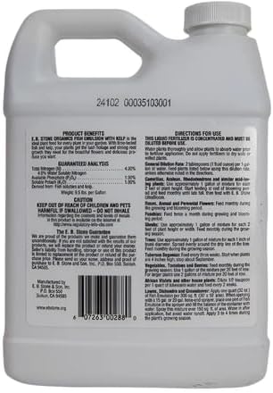 EB Stone Organics Fish Emulsion with Kelp 4-1-1 Liquid Fertilizer, 1 Quart - Organic Plant Food for Vegetables, Flowers