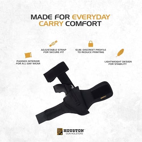 Houston Gun Holsters Ankle Revolver Holster, .38 J-Frame | Concealed Carry Ankle Holster, Fits .38 Special J-Frame Revolvers, 2.5 in Barrel or Less, Adjustable Strap, Black