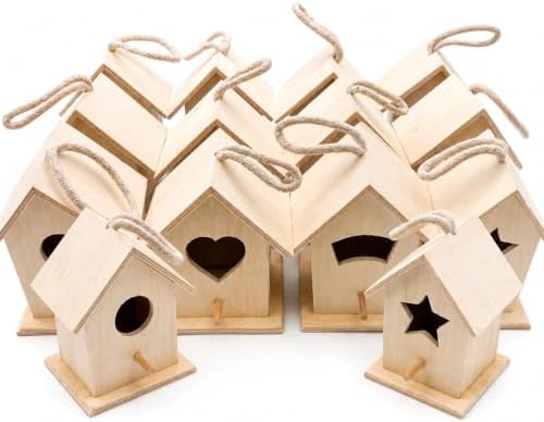 12 Pack DIY Bird House Kits for Kids to Paint, Unfinished Wooden Birdhouse | Bulk Birdhouses for Adults, Fully Assembled Ready to Decorate