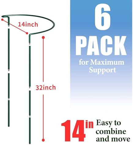 TCBWFY 10 Pack Garden Plant Support Stakes, 10" Widex16 High Heavy Duty Interlinked Half Round Peony Support Ring Cage for Indoor Outdoor Plants