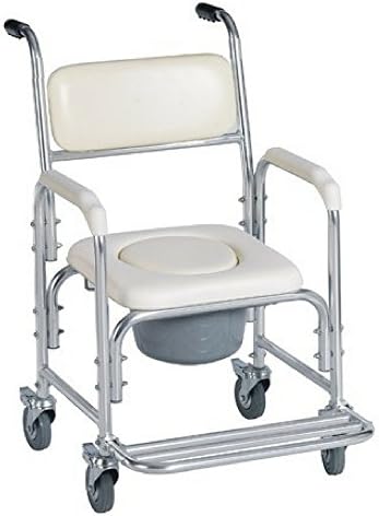 HEALTHLINE Shower Bedside Commode Chair Padded Seat With Wheels by Healthline