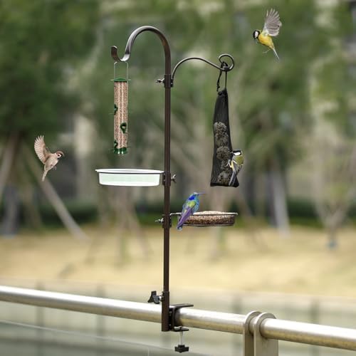 Deluxe Bird Feeding Station Kit with Multi Feeder Hanging Pole, Metal Suet Feeder, Bird Bath