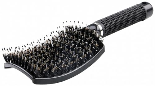 Boar Bristle Detangler Vent Hair Brush for Blow Drying, Curved Vented Paddle Detangling Brush for Women Men