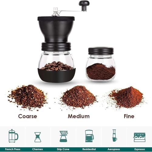 PARACITY Manual Coffee Grinder, Ceramic Burr, 2 Glass Jars, 11oz per Jar
