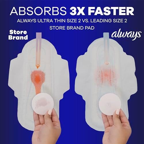 Always Ultra Thin Feminine Pads with Wings for Women, Size 5, Extra Heavy Overnight Absorbency, Unscented, Up to 100% Leak-Free Comfort, 34 Count