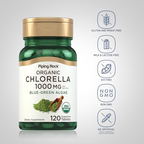 Piping Rock Chlorella | 1000mg | 120 Tablets | Organic Blue-Green Algae | Non-GMO, Gluten Free Supplement