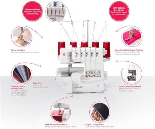 SINGER® Professional 14T968DC Heavy-Duty Serger Overlock with Accessory Kit | 2-3-4-5 stitch capability, removable trim trap, self adjusting design