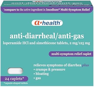 A+Health Anti-Diarrheal Anti-Gas Loperamide Simethicone Caplets 24 Count